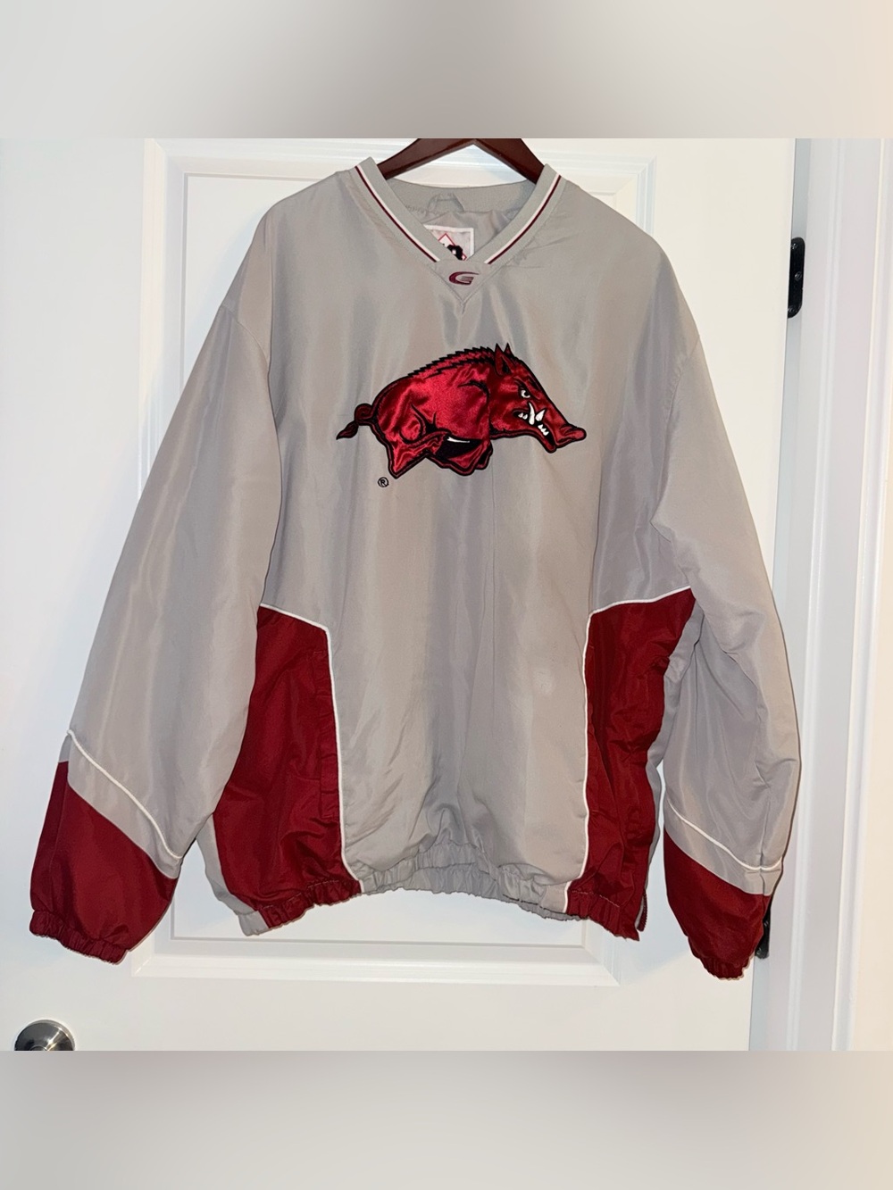 Arkansas Razorbacks Jacket Mens XXL Windbreaker Pullover Gray Red